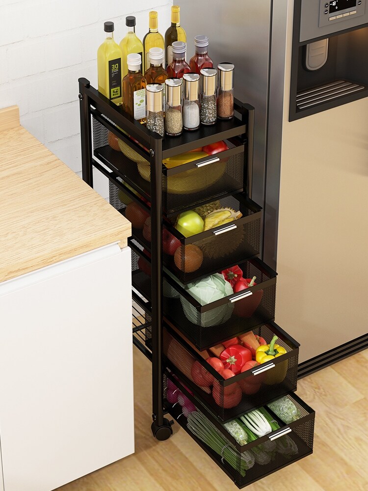 Gambar Caught between the kitchen shelf floor type multilayer multi function receive trolley crack pot shelves fruits and vegetables