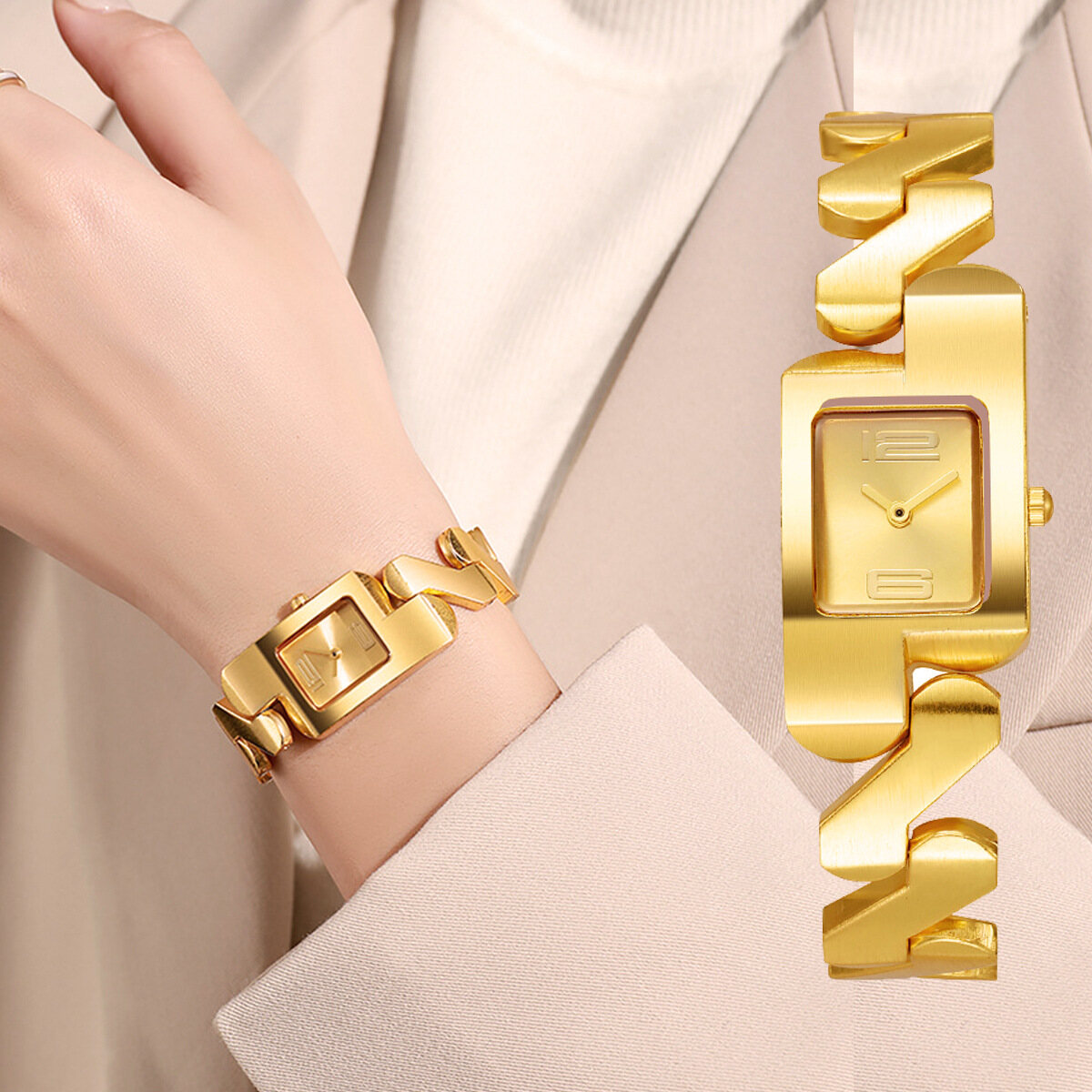  Poedagar đồng hồ Vàng cho không thấm nước cho nữ phong cách Hàn Quốc pawnable bằng thép không gỉ thời trang vuông đồng hồ giản dị 