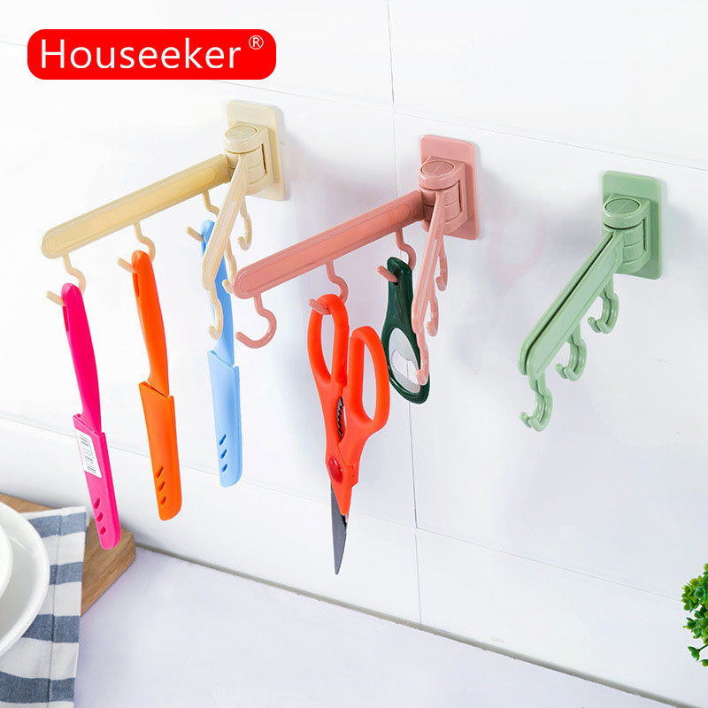Houseeker móc 6 trong 1 móc dính liền mạch xoay được móc dính chịu lực mạnh móc treo tường nhà bếp móc đồ dùng nhà bếp phòng tắm