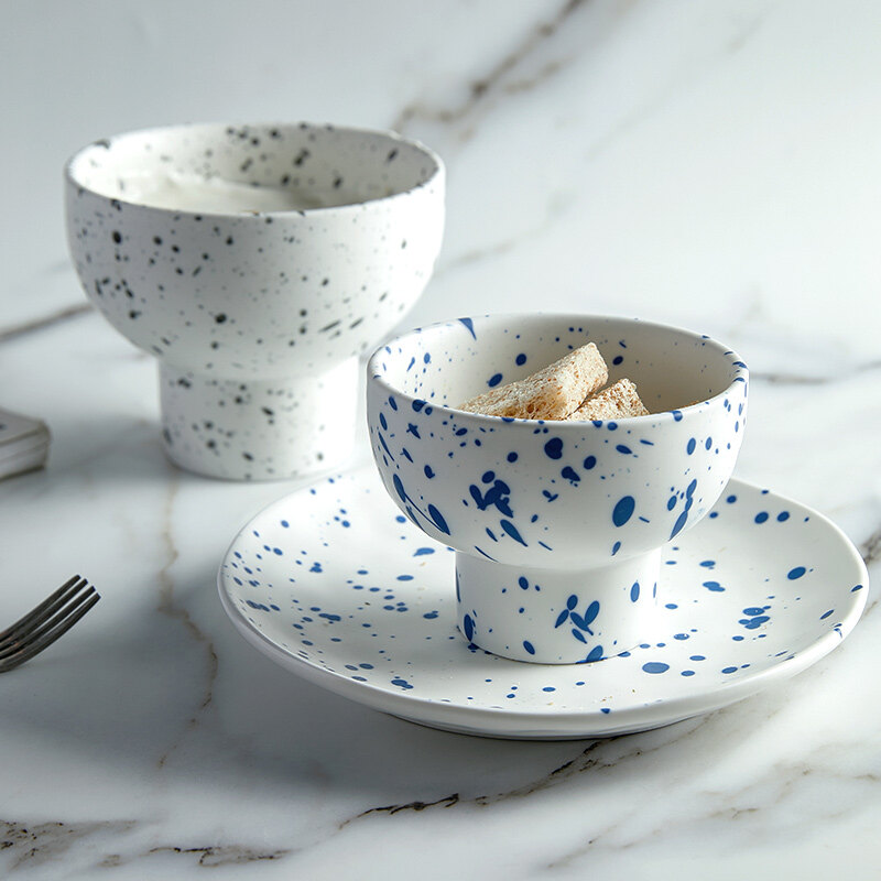 Gambar Bowl Nordic Ice Cream Small Bowl Household Ceramic Rice Bowl Splash Ink Yogurt Salad Dessert Bowl