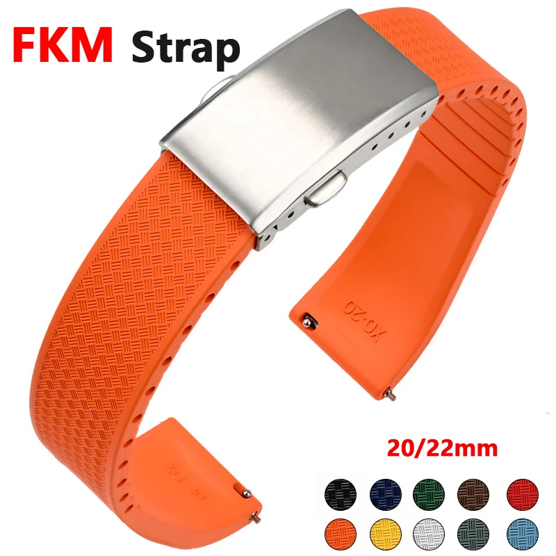 20mm 22mm New FKM Strap for Seiko Quick Release Fluoro Rubber Universal Watch Band Stainless Steel Folding Buckle Bracelet Accessories ราคา 275 บาท*ส่งฟรี