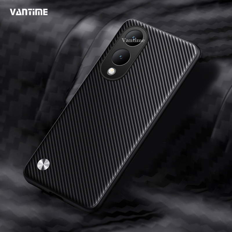 Vantime trường hợp đối với vivo Y17s 4G bằng sợi Carbon mờ chất liệu da PU vỏ lưng chống sốc