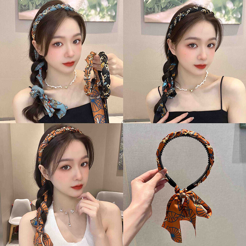 Băng đô dây xích cổ điển kẹp tóc vải satin cung điện băng đô khăn lụa băng đô bện