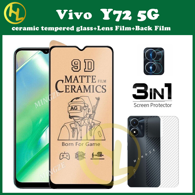 Vivo y72 5g gốm kính cường lực Miếng dán màn hình + Tấm dán bảo vệ camera + miếng phim dán sau cho Vivo y76 y73 y22s y02 y36 y02s Y11 Y12 Y15 y12a y12s y15a y15s Y16 Y19 y20i y20s  y21t y30 Y31 y33s Y35 Y52 Y22 y77 miếng dán film mềm gốm 5g