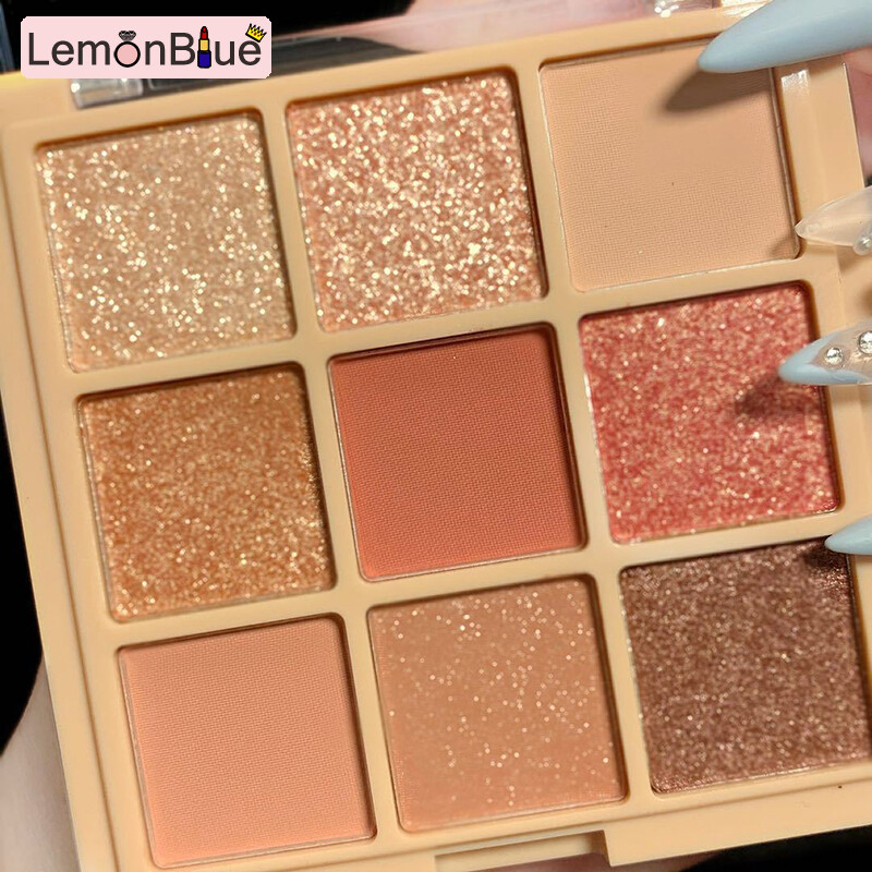 Gambar LemonBlue 9 Colors Eyeshadow Palette Matte Shimmering Naturally Long Lasting No Smudging Eye Shadow