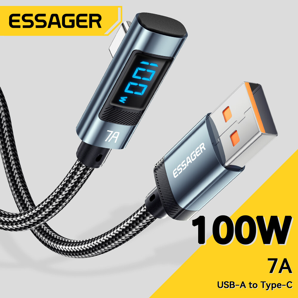 Essager 7A loại USB C Khuỷu Tay Cáp Hiển Thị Pd 100W Nhanh Chóng Sạc USB C Uốn Cong Dữ Liệu Dây Cho