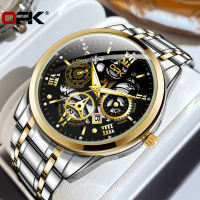 OPK watch for mens 2024 original imported luxurious quartz stainless steel watch for men water proof calendar luminous hollow mechanical dial design Men Casual Watches
