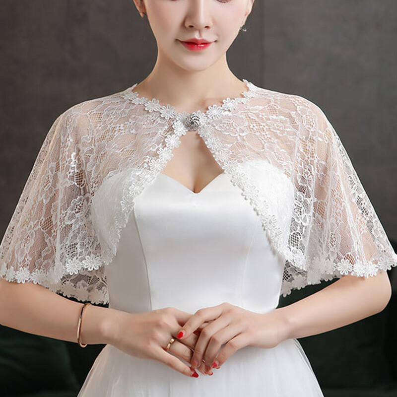 Váy cưới cô dâu áo choàng ren khăn choàng váy phù dâu mỏng màu trắng khăn choàng mỏng sườn xám