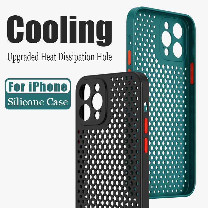 EGuanJia Cooling Silicone Phone Case For iPhone 16 15 14 13 12 11 Pro Max Mini XS XR X 8 7 6 6S Plus + SE 2020 Breathable Dissipate Heat Phone Cover With Full Cover Camera Protection Case Cover