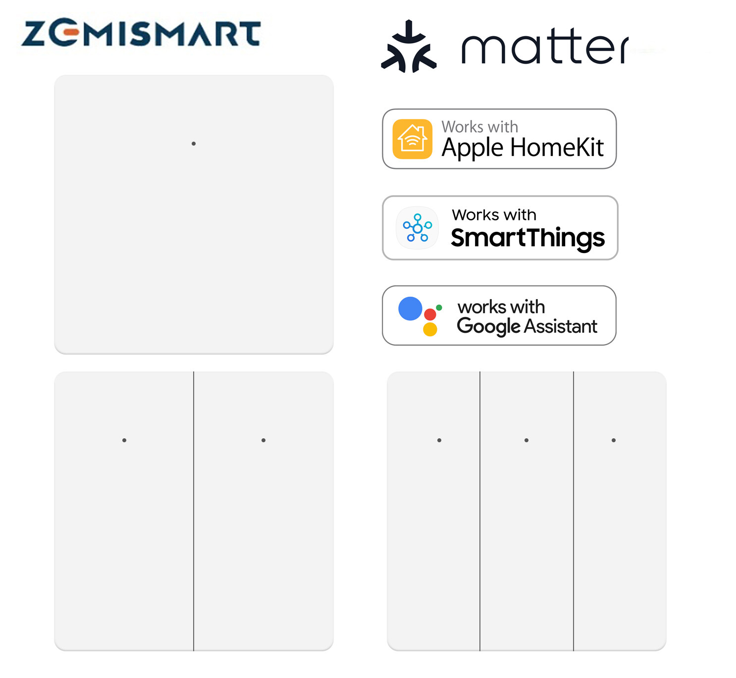 Zemismart Matter Wifi Switch,Smart Wall Switch Neutral Push Button Switch Homekit Control,White 1/2/3 Gang,Siri/Google Voice,Homekit App Timer Control,Matter Controller Need ราคา 632 บาท*ส่งฟรี