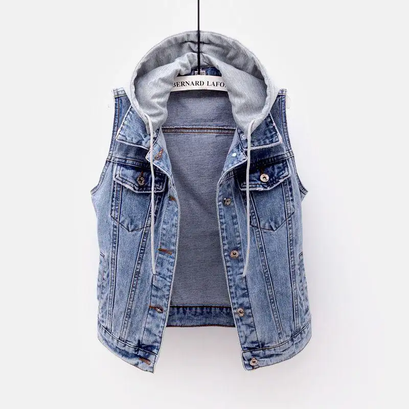 denim vest with hood