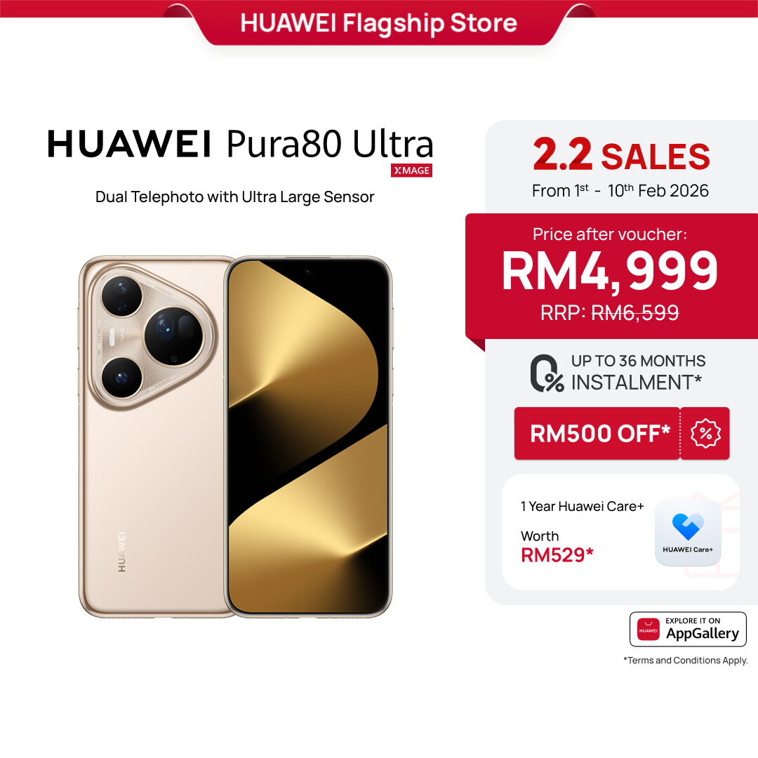 HUAWEI Pura 80 Ultra Smartphone l Switchable Dual Telephoto Camera l 1-inch Ultra Lighting HDR Camera l Smart AI Features Harga  5,499 Ringgit*Penghantaran Percuma