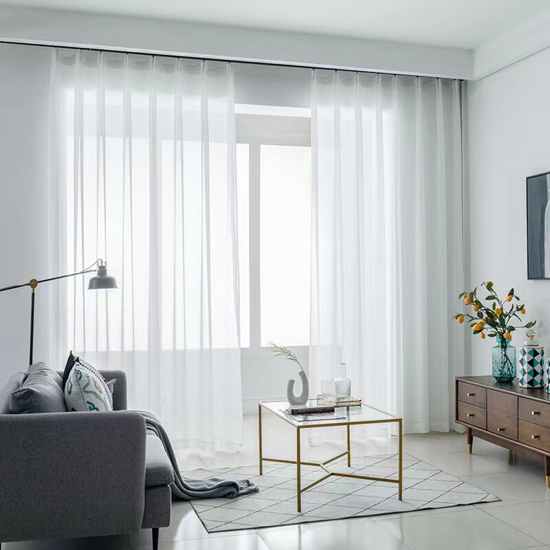 เลือกซื้อ ผ้าม่าน Langsir Putih Jarang for Sliding Door Sheer Tulle Voile Curtain for Window Drape Hook Ring Plain White Curtains ราคาพิเศษ มีเก็บเงินปลายทาง