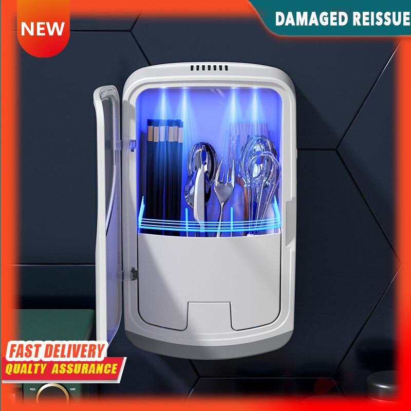 Gambar Intelligent Sterilization Chopsticks Tube Multi functional Draining Wall mounted Punch free Chopsticks Cage Intelligent Chopsticks Tube