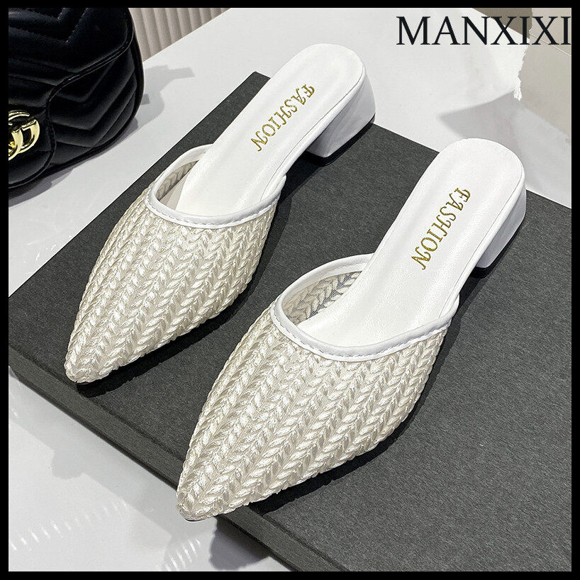 MANXIXI Fashion Women Low Heels Loafers Beautiful Weave Style Mules