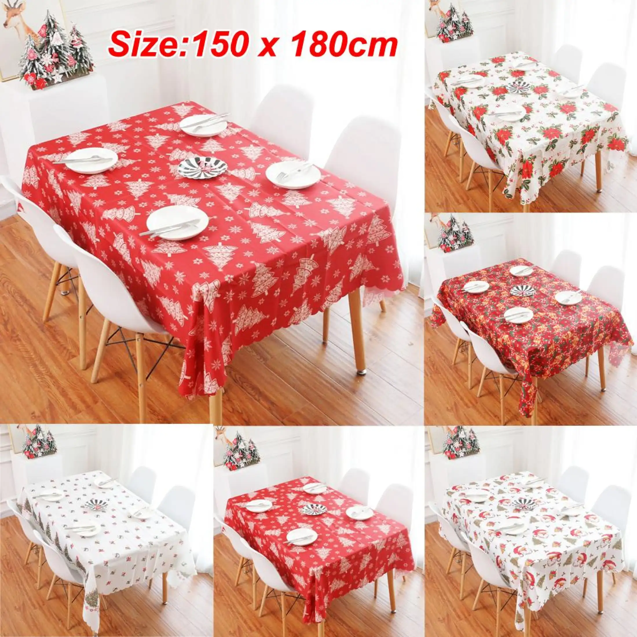 Christmas Bell Tablecloth Print Table Cover Xmas Party Home Dinner Decor Gift