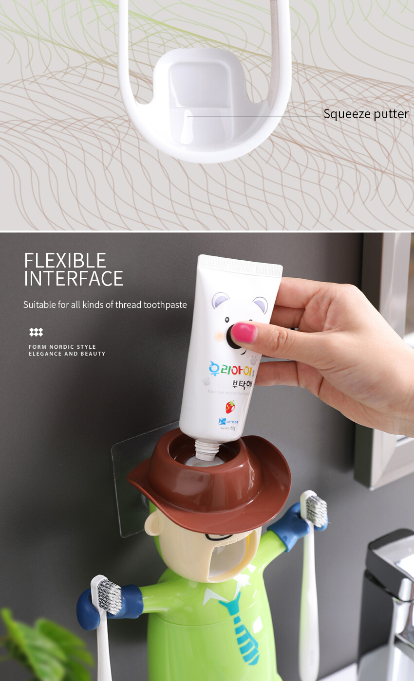 Bộ Dụng Cụ Lấy Kem Đánh Răng Tự Động ECO-HOME, Dụng Cụ Vắt Phòng Tắm Dễ Thương Giá Để Bàn Chải Đánh Răng Cốc Rửa Giá Để Bàn Chải Đánh Răng Sáng Tạo Hình Hoạt Hình Gắn Tường Hút ECOCO Giá Đỡ Ép Ép Lười Biếng