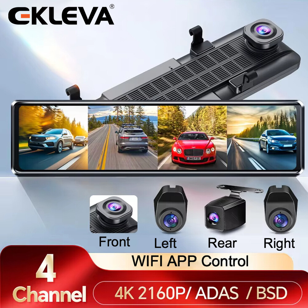  EKLEVA 4K +1K +1K + 1K Dash Cam F40 4-Channel Record ADAS BSD Car DVR WIFI APP Rear View Mirror Auto Video Camera Ultra HD 24H Parking 