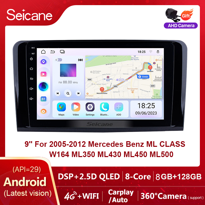Seicane 9inch Android Car Stereo for 2005-2012 Mercedes Benz ML CLASS W164 ML350 ML430 ML450 ML500 QLED HD Screen, Wireless CarPlay/Android Auto, 4G LTE DSP 360° Camera Dash Cam GPS WiFi BT Youtube Netflix ราคา 3,900 บาท*ส่งฟรี