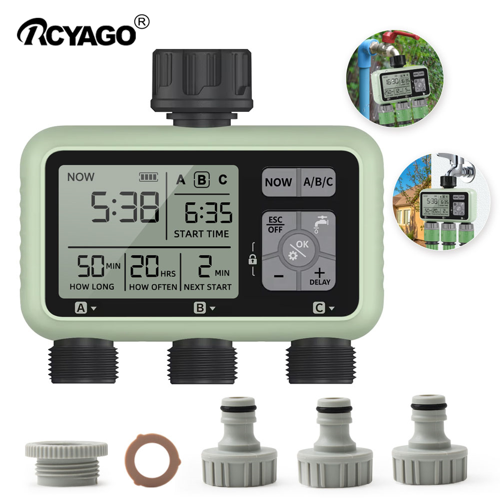 RCYAGO Outdoor intelligent irrigation sub-control three-valve automatic watering device rain sensing large screen automatic watering metal joint garden automatic watering device ราคา 1,642 บาท*ส่งฟรี