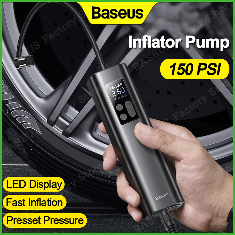 Baseus Car Inflator Pump 12V Portable Air Compressor 150 PSI Presset Tire Pressure Super Mini Tyre Inflator Digital Auto Inflatable Air Pump Giá 718,000 Đồng*Miễn phí vận chuyển