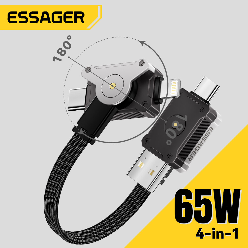 Essager 65W 4-Trong-1 180 Độ loại có thể xoay được C Cáp Nhanh Chóng Sạc USB A Type-C Cáp Lightning