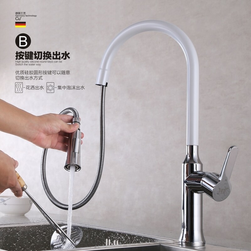 Gambar Ashkenazi rotating kitchen faucet hot and cold water dual mode can be smoked pull kitchen sink xiancai basins