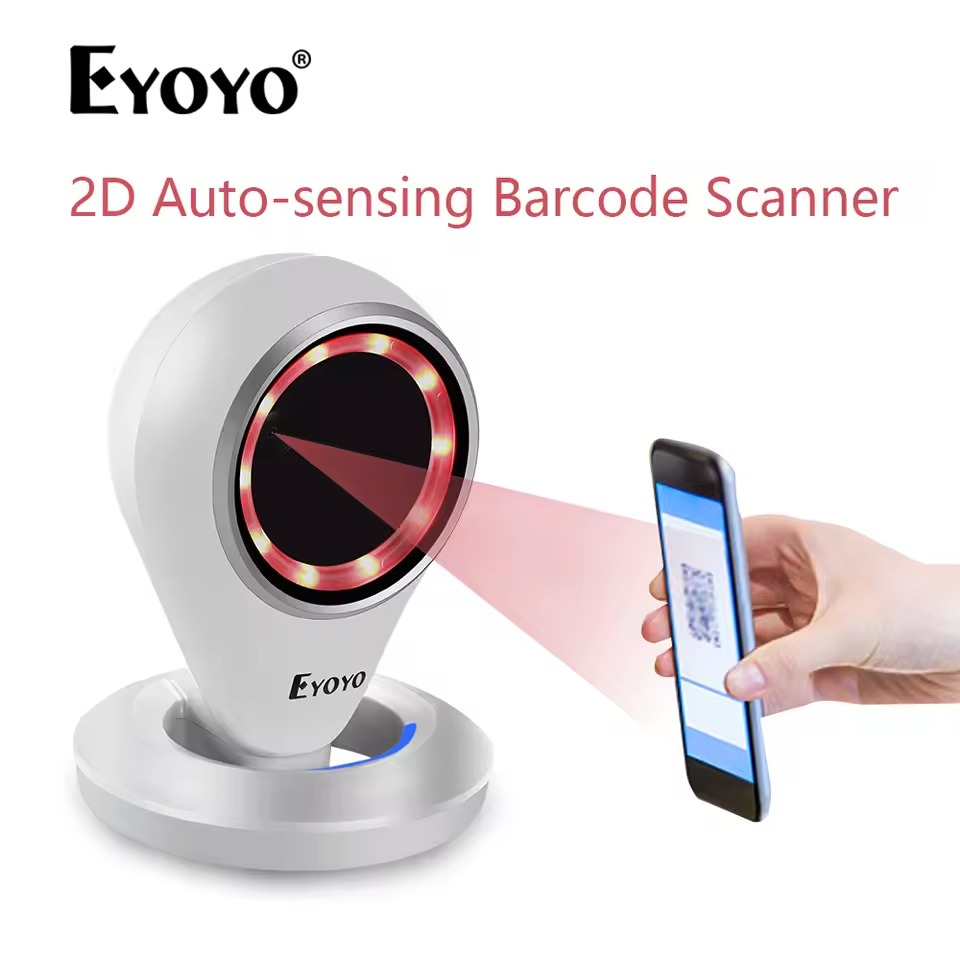 Eyoyo 2D Barcode Scanner Omnidirectional Desktop Automatic Sense 1D 2D QR code Data Matrix Reader usb Bar code for Supermarket Retail ราคา 1,599 บาท*ส่งฟรี