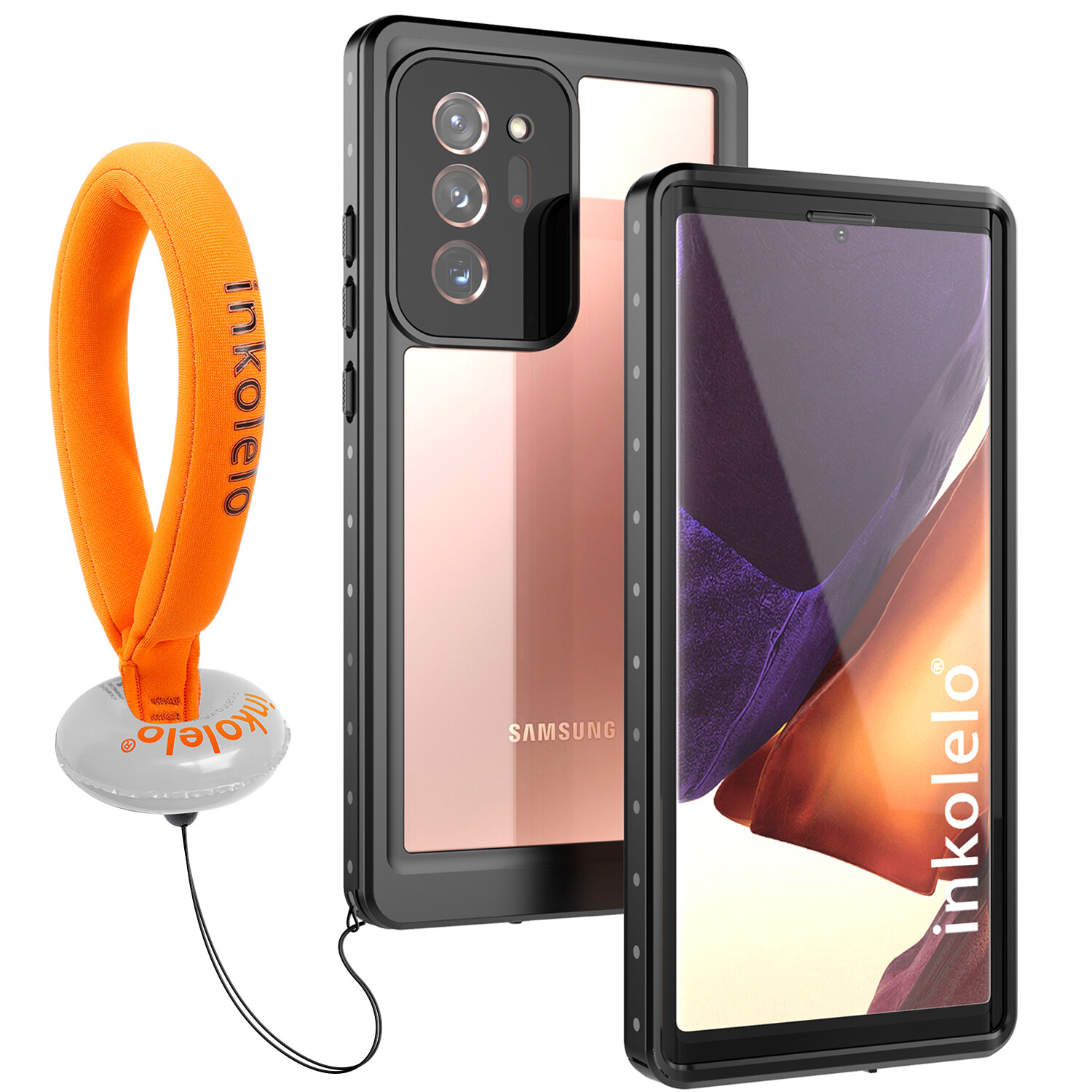 Inkolelo Ốp Chống Nước Cho Samsung Galaxy Note 20 Ultra Ốp Bảo Vệ Chắc Chắn Chống Sốc Chịu Lực Toàn Thân Bảo Vệ Màn Hình Tích Hợp Ốp Kín Hai Lớp Lặn Với Ống Thở Bơi Lội Dưới Nước (Màu Đen + Trong Suốt)