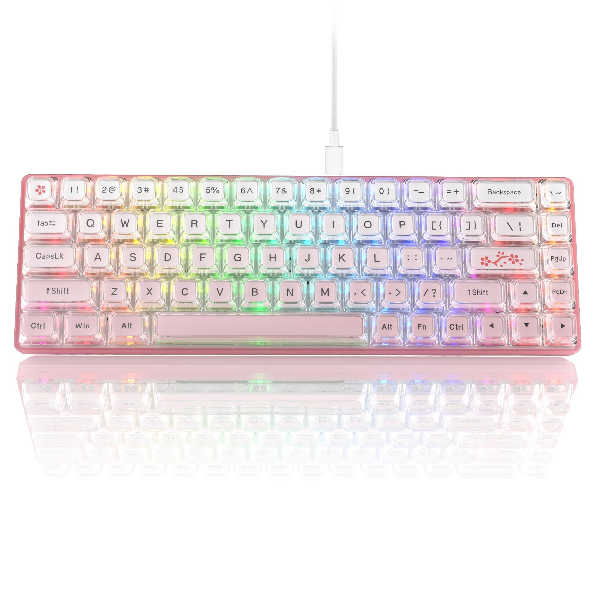 Wopier WK68 60% Bàn Phím hot-swappable Bàn Phím Màu Hồng dây RGB Bàn phím cơ chơi game Pudding phím cơ PBT công tắc Đỏ