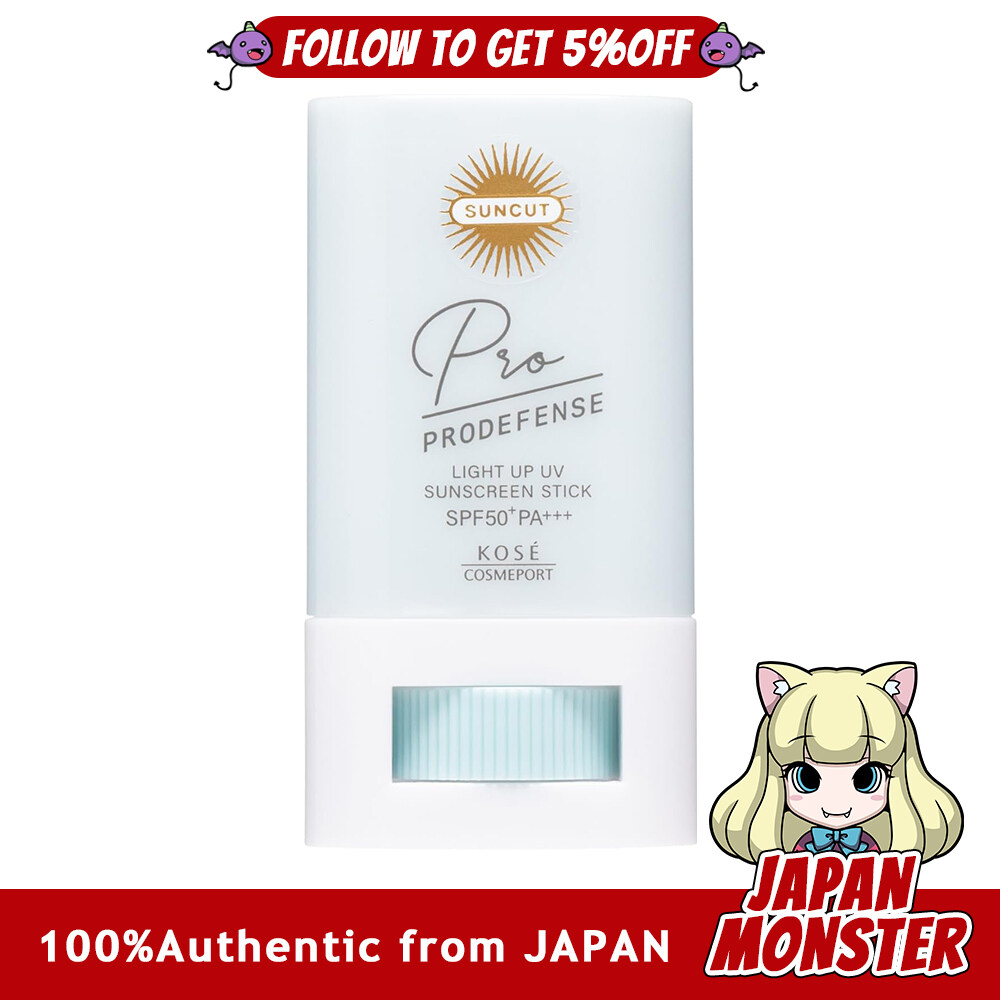 Kose Suncut Prodefense Light Up Sunscreen Stick SPF50+ PA+++ 20g Waterproof No Color Type CICA Ceramide Vitamin E Derivative No UV Absorbers Japan