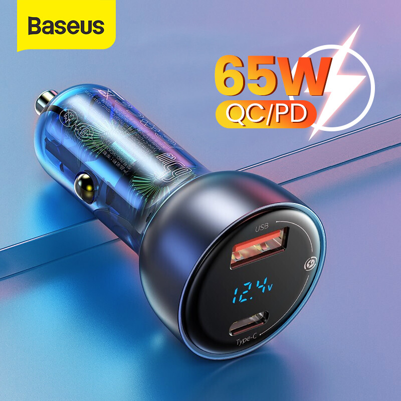 Baseus Bộ Sạc Xe Hơi 65W Bộ Sạc Xe Hơi USB Kép Sạc Nhanh 4.0 3.0 Cho Huawei SCP QC4.0 QC3.0 Bộ Sạc Nhanh Cho IPhone14 13 Pro Max