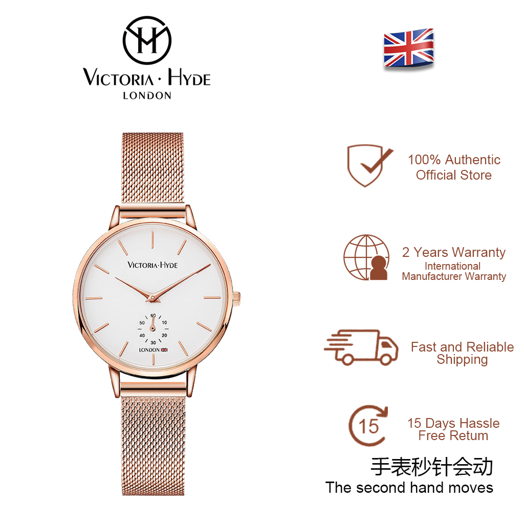 2 Years Warranty VICTORIA HYDE London Women's Classic Watch Genuine Leather Japan Quartz Movement Stainless Steel Strap Ultra-Thin 7.3MM Circular Brass case Solid Color Dial ราคา 3,859 บาท*ส่งฟรี