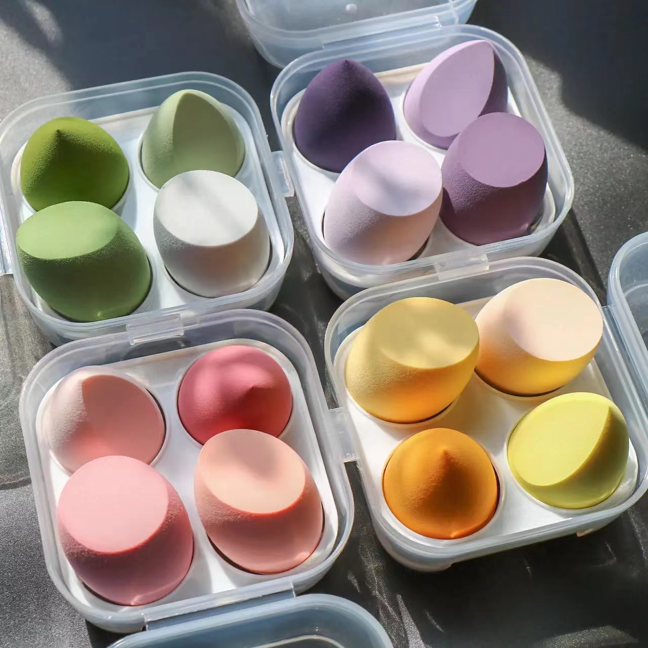 4 cái mút trang điểm hình giọt nước bộ bầu giọt nước mút mút trang điểm bộ đệm nhiều màu dụng cụ xốp mỹ phẩm ướt và khô sử dụng