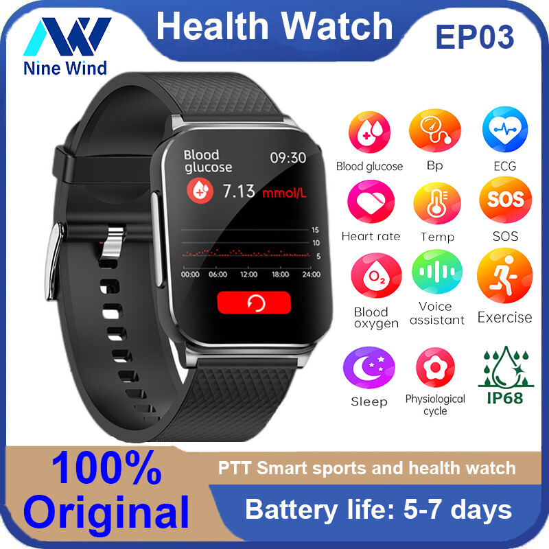 NineWind EP03 smart health watch blood sugar Blood pressure , heart rate ,Blood oxygen, temperature， sleep monitoring 1.83-inch high-definition large screen waterproof sports watch remote care smart watches ราคา 3,498 บาท*ส่งฟรี