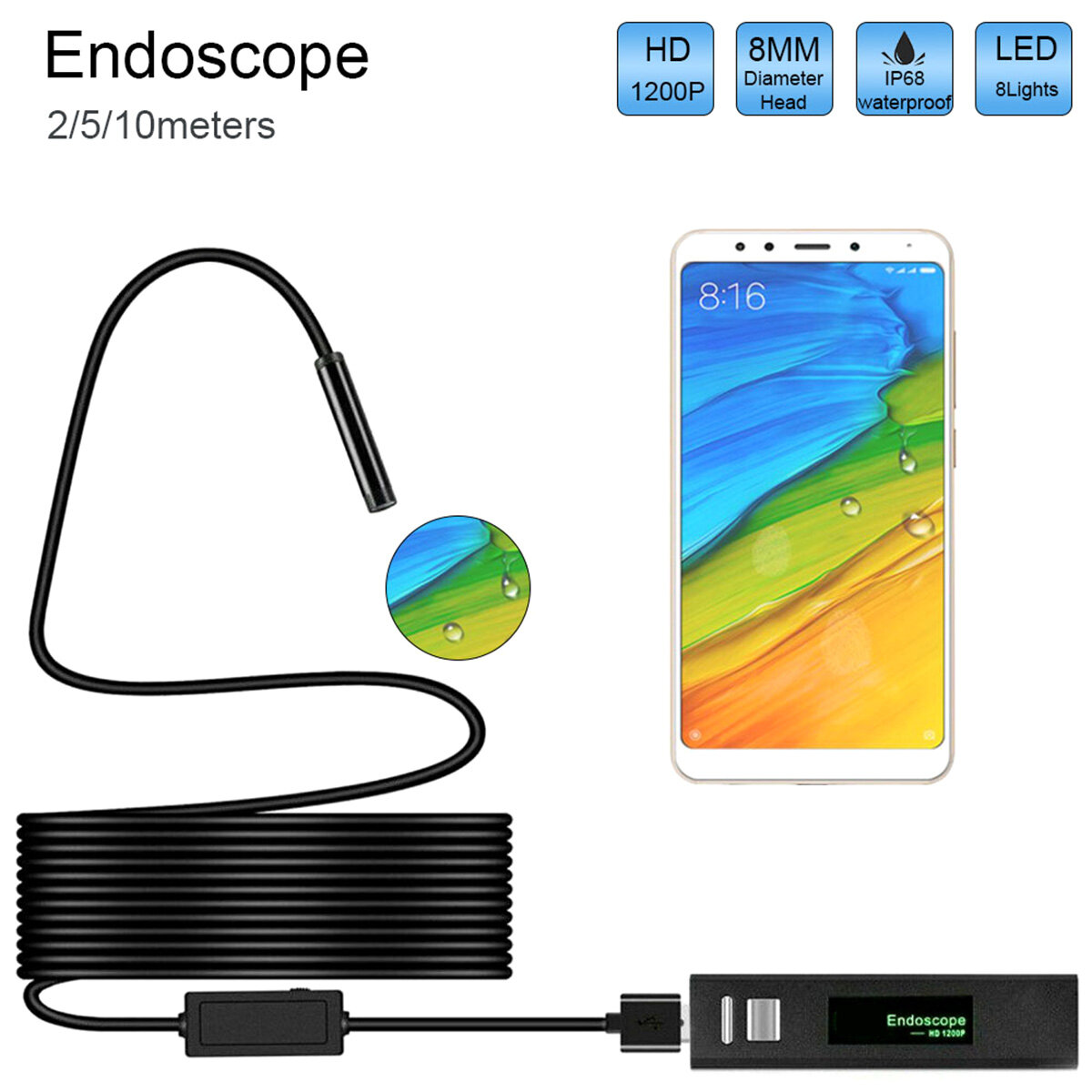 Puluz máy nội soi không dây kính ngắm wifi có thể sạc lại camera kiểm tra hd 1200p với 8 đèn led ip68 camera ống rắn cầm tay chống nước cho android ios windows