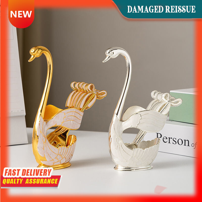 Gambar Stainless Steel Fruit Fork Storage Tank Coffee Spoon Fruit Plate European Cute Swan Fork Set