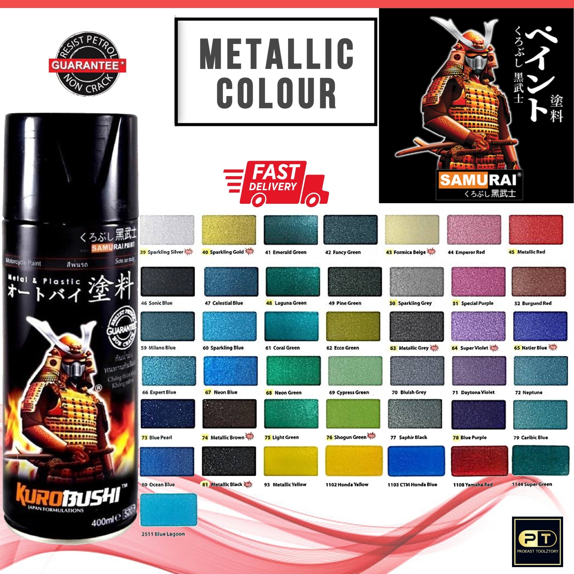Samurai Spray Paint Metallic Color 400ML Automotive Motorcyle Metal