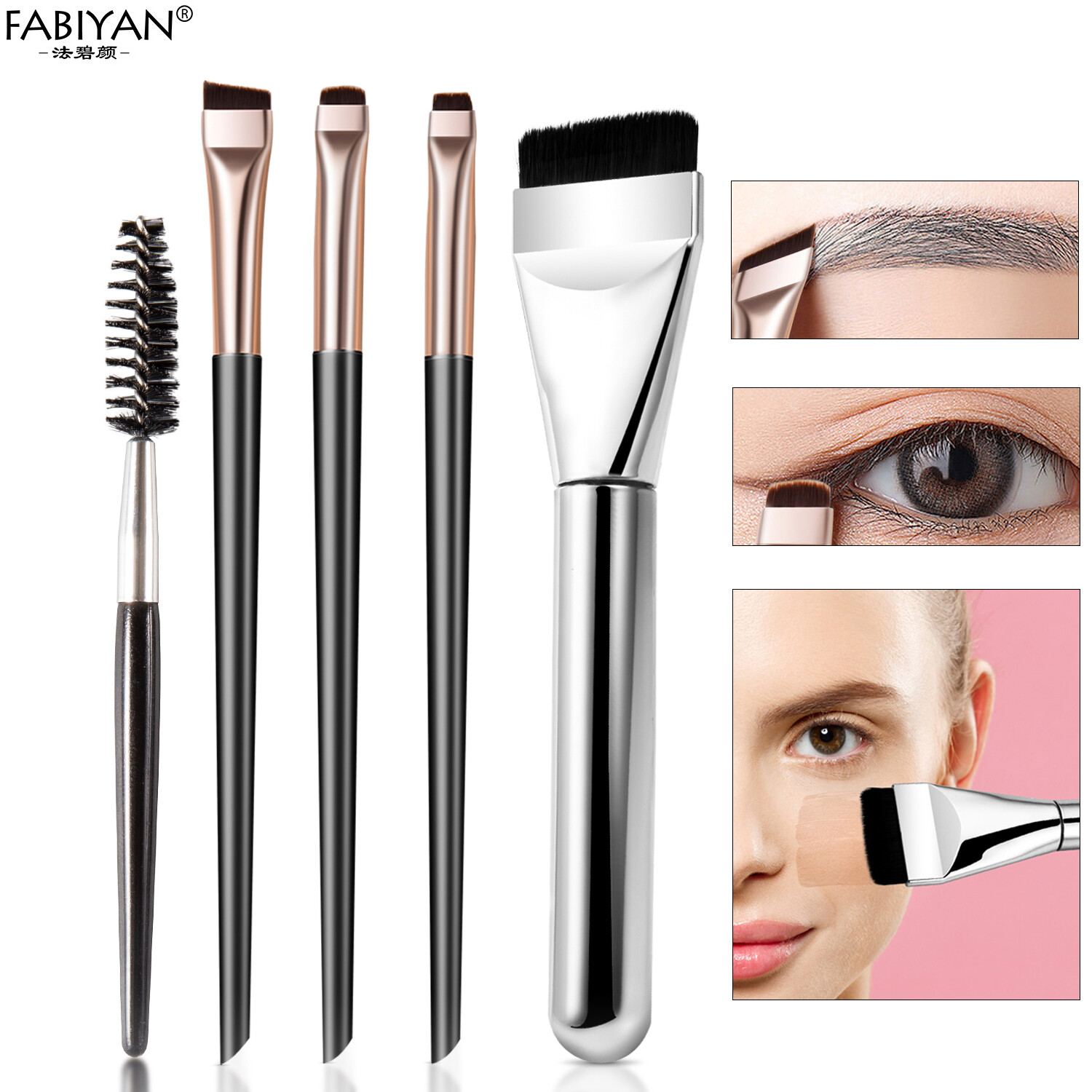 3 cái/bộ chuyên nghiệp Cọ trang điểm bền Cọ kẻ mắt lông mày xách tay trang điểm siêu mỏng Cọ phấn mắt cọ chải lông mày