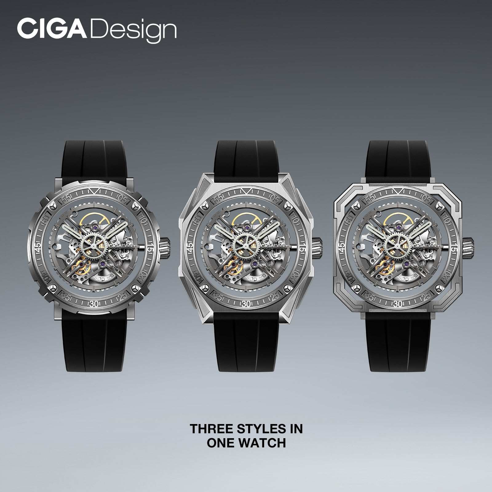 CIGA Design Automatic/Manual Mechanical Watch Magician Series Stainless Steel/Titanium Detachable Case Sapphire Crystal Fluororubber Strap Watches for Men and Women with 3 Shapes Case ราคา 15,860 บาท*ส่งฟรี