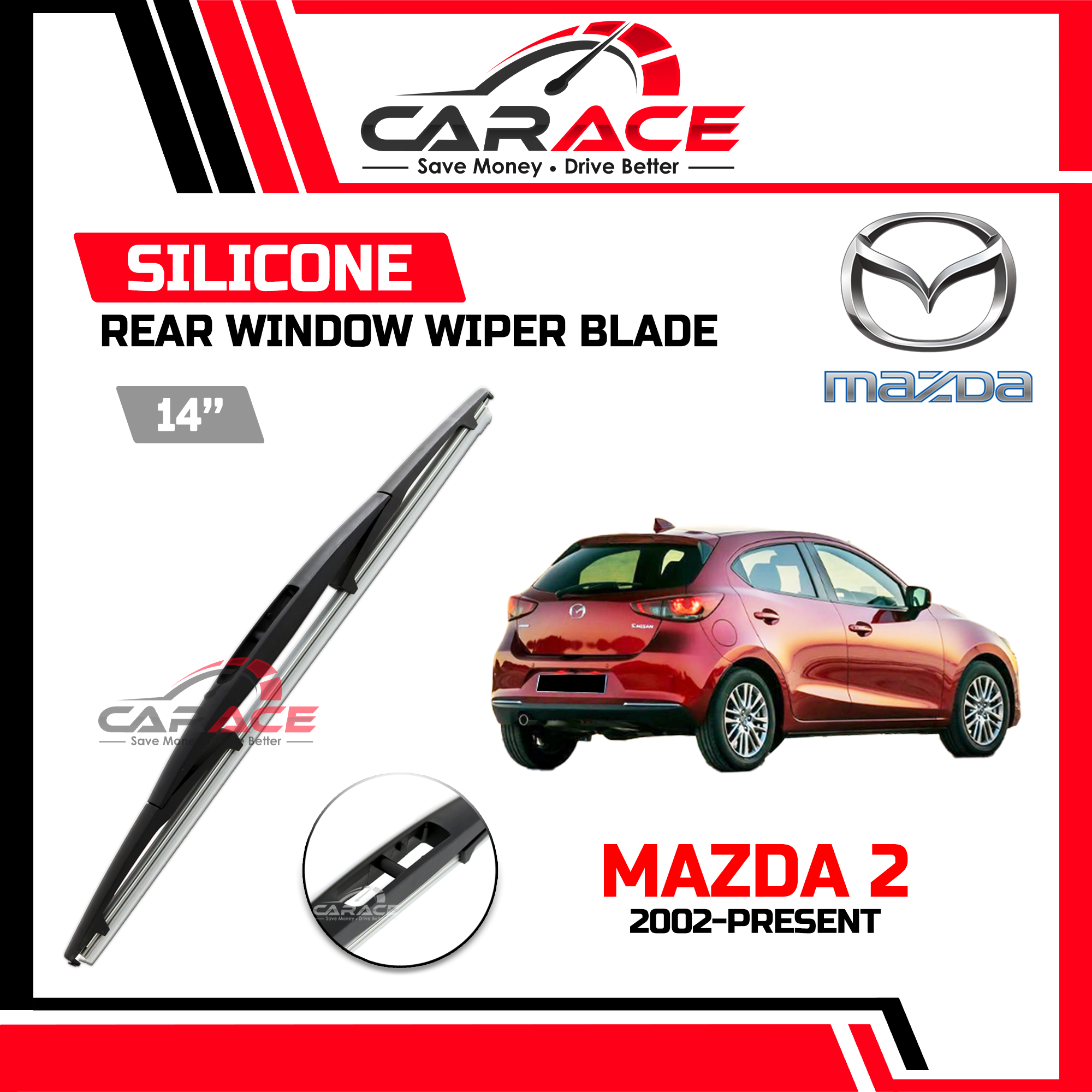 350mm Rear Wiper Blade For Mazda 2 Hatchback 2007+ – Standard Aero Style