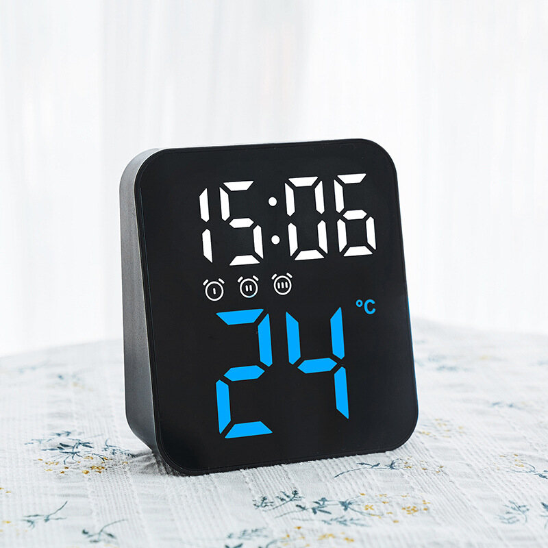 Điều khiển bằng giọng nói đồng hồ kỹ thuật số LED nhiệt độ đồng hồ báo thức chế độ ban đêm 12/24h chống làm phiền Funtion điện tử treo tường đồng hồ