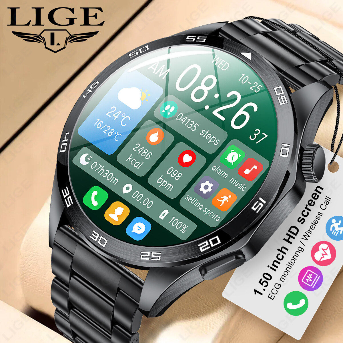 LIGE Men and Women's Original Smart Watch Bluetooth Call and ECG Heart Rate Multi-function Waterproof Fitness Tracker ราคา 466 บาท*ส่งฟรี