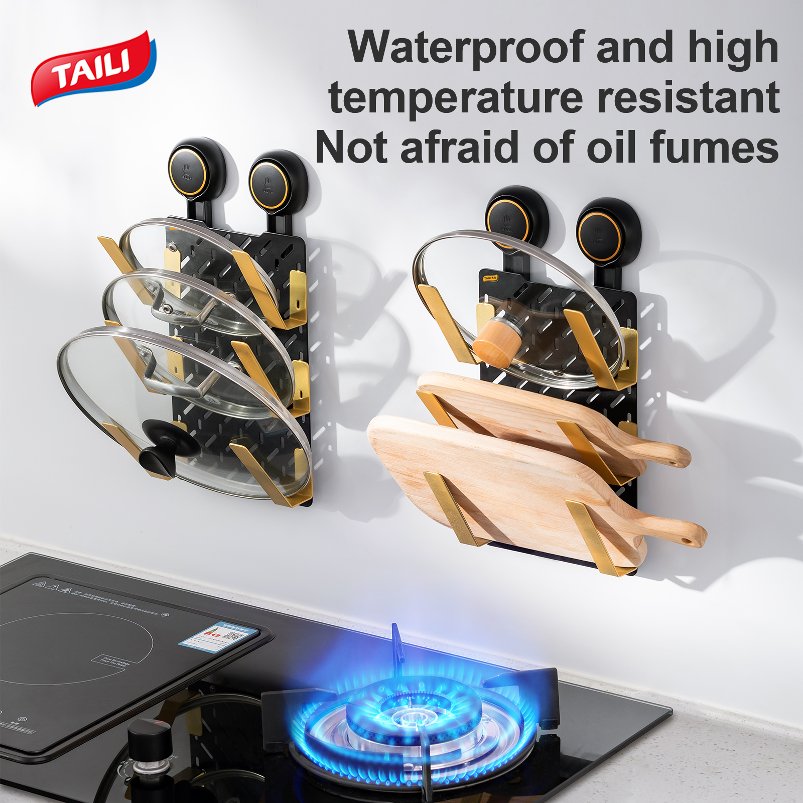 TAILI Upgraded Pot Lid Rack Punch-free Suction Cup Wall-mounted Kitchen Storage Rack Chopping Board Cutting Board Placer Storage Chopping Board Rack ราคา 652 บาท*ส่งฟรี