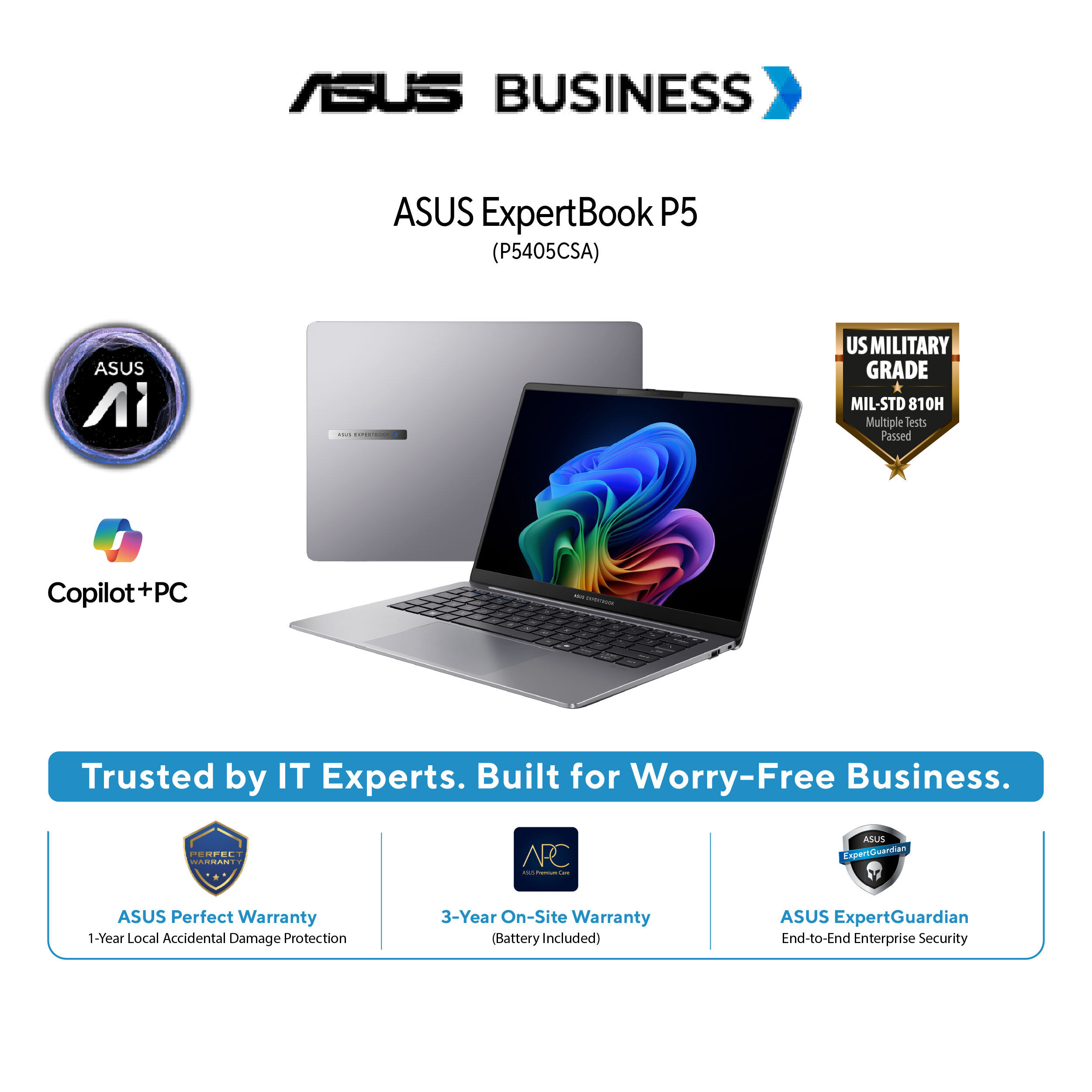 ASUS Expertbook P5405CSA-NZ0812X (Ultra7 258V|32GB LPDDR5|1TB SSD|Backlit KB|14" WQXGA|Win11Pro 3Y Onsite+3Y Battery)