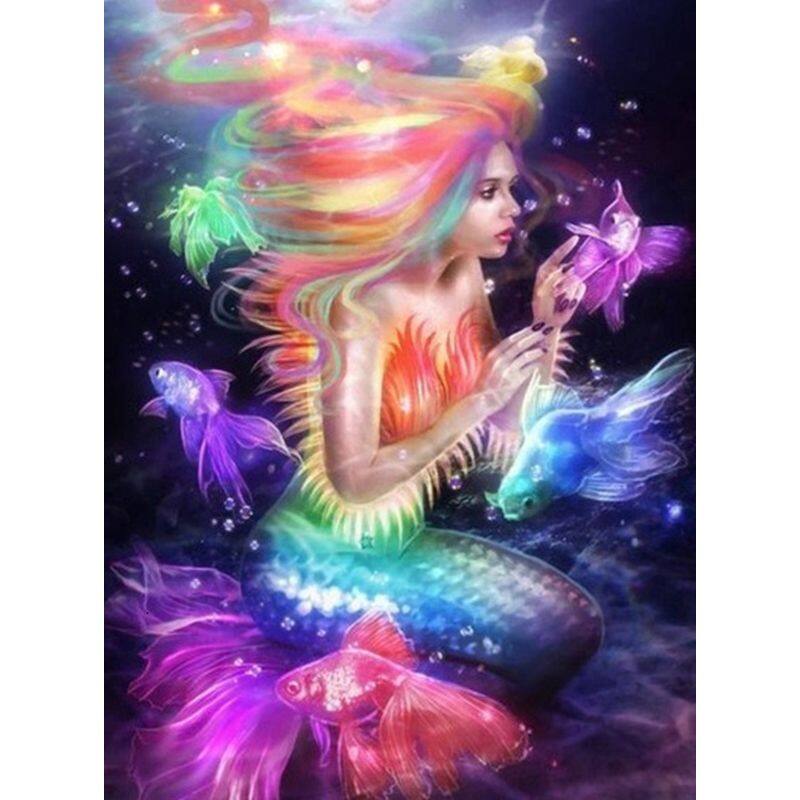 RUOPOTY Màu Vẽ Acrylic Diy Sơn Theo Số Khung Hình Nàng Tiên Cá Tranh Vẽ Hình Nhân Vật Vẽ Số Cho Gia