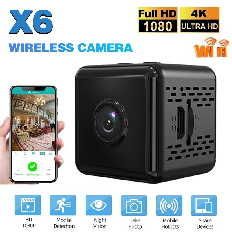 Camera wifi siêu nhỏ x6 1080p wifi không dây hd quan sát ban đêm pin khỏe ir camera an ninh gia đình quan sát từ xa trên điện thoại