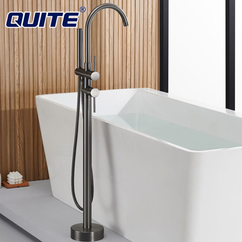 QUITE Black Bathtub faucet Bathtub Floor Stand Faucet Mixer Single Handle Mixer Tap 360 Rotation Spout With ABS Handshower Bath Mixer Shower Bathtub Shower ราคา 3,964 บาท*ส่งฟรี