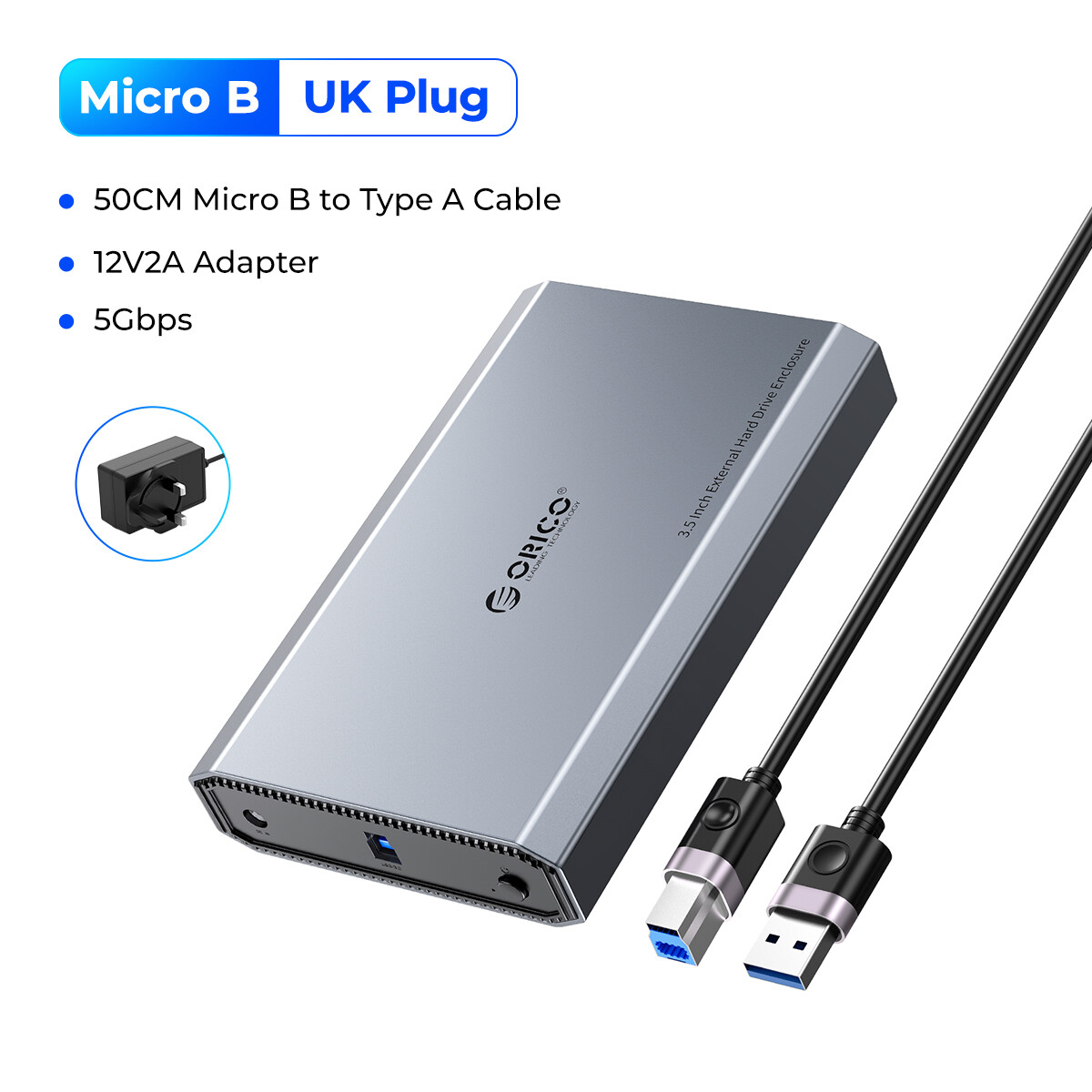 ORICO 3.5 inch Ổ đĩa cứng gắn ngoài 6gbps vỏ bọc ổ cứng Type-C với tản nhiệt vỏ HDD Bên ngoài với 12