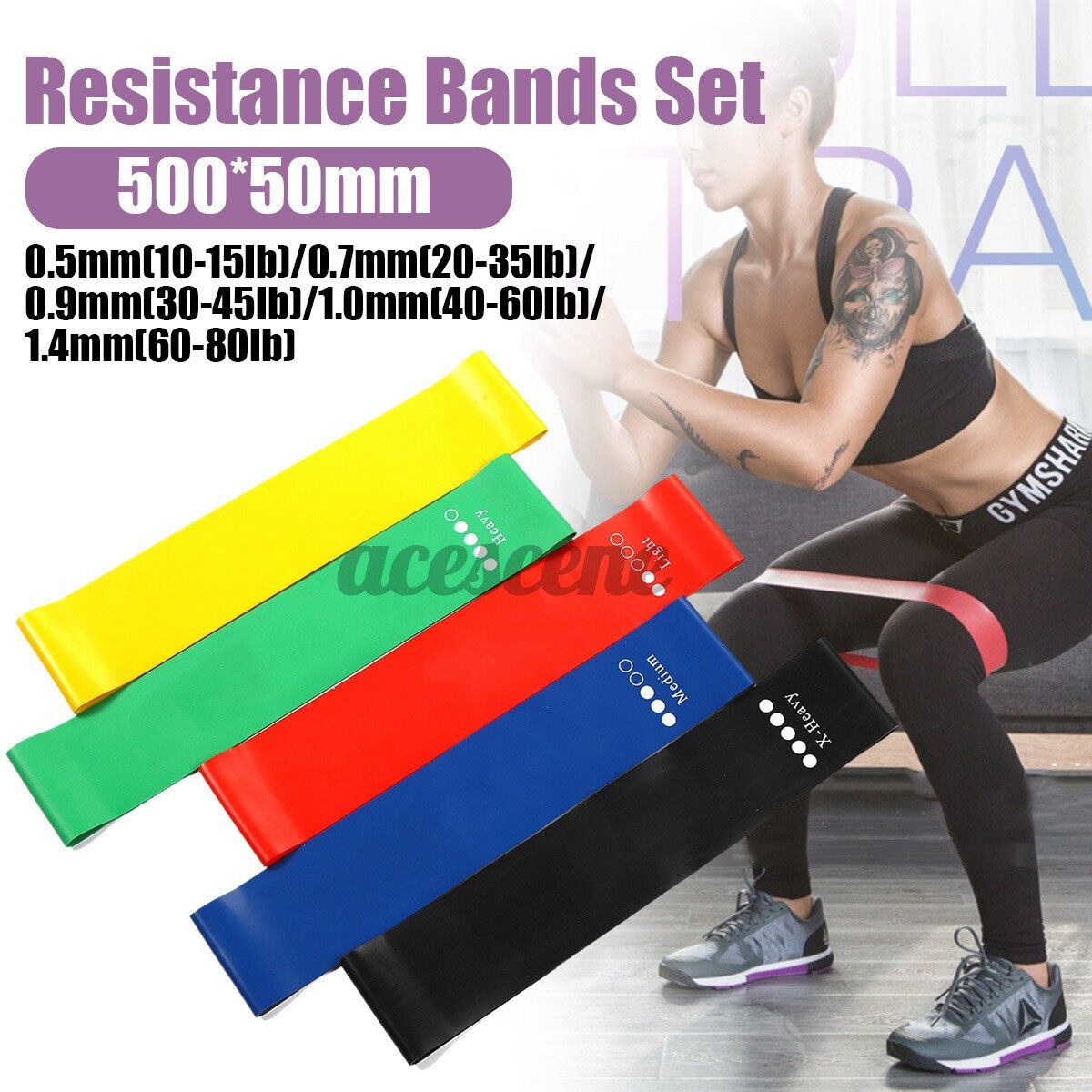 5Pcs Gym Exercise Bands Latex Resistance elastic Band Pull Up Assist Bands 